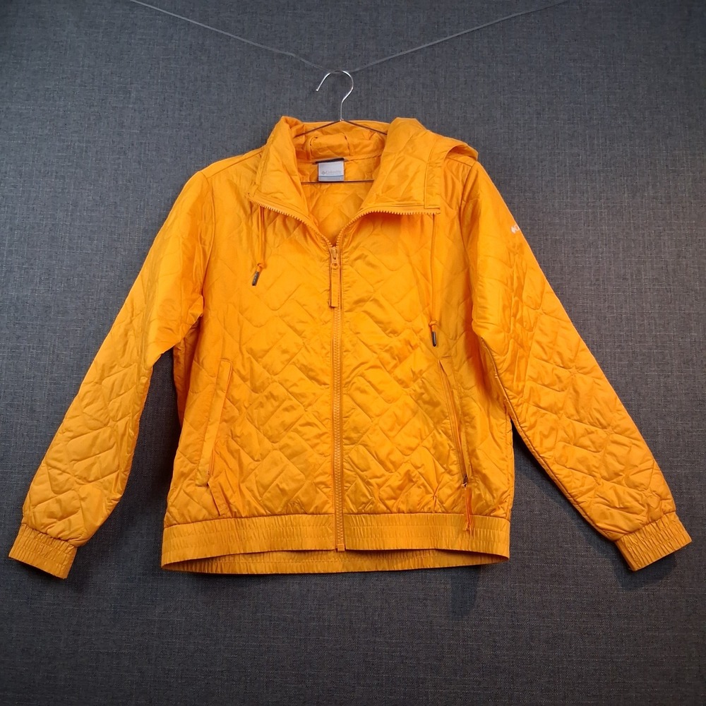 Columbia Sportswear Orange Quilted Hooded Puffer Jacket Womens Large Full Zip